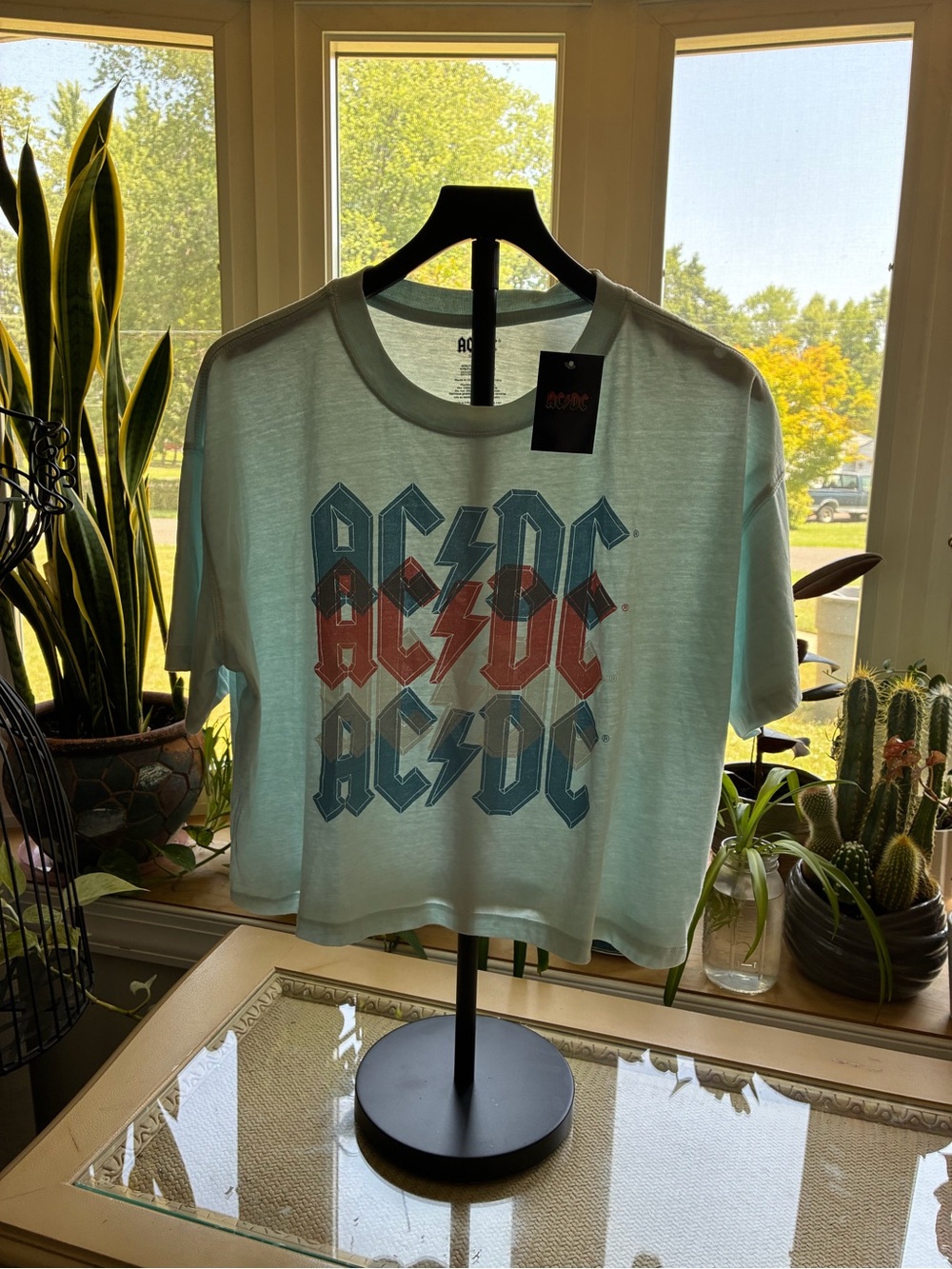 AC/DC Light Mint Tee with Red & Yellow Logo Tag
